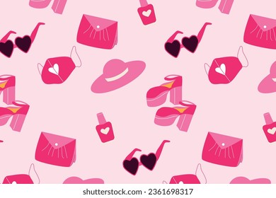 cute pink background with accesories of pink doll