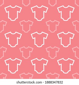 Cute pink background clothes for babies. Seamless pattern, vector illustration