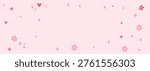Cute pink background with hearts flowers and doodle elements in kawaii style