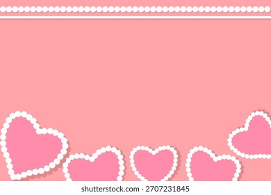 Cute Pink Background with Pearl Border and Hearts, Sweet Valentine Template for Greeting Card