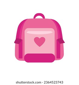 Cute pink backpack with heart symbol, school bag in flat design style illustration - Vector