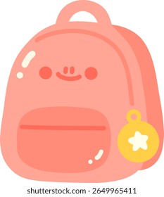 Cute pink backpack with smiling face and star shaped charm, perfect for school or travel. This adorable accessory adds playful touch to any outfit
