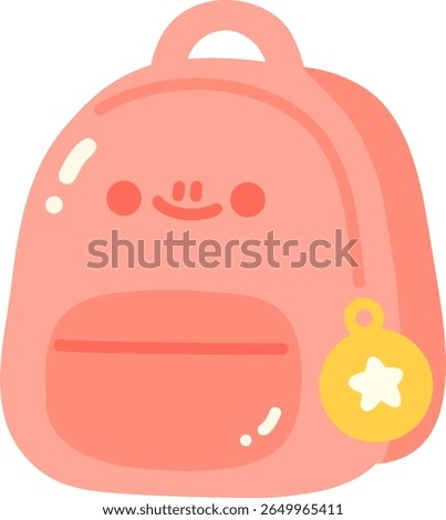 Cute pink backpack with smiling face and star shaped charm, perfect for school or travel. This adorable accessory adds playful touch to any outfit
