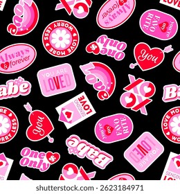 Cute pink badges love concept seamless pattern design for valentine’s day.