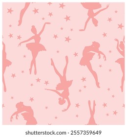 Cute pink ballerina ballet cloud background pattern