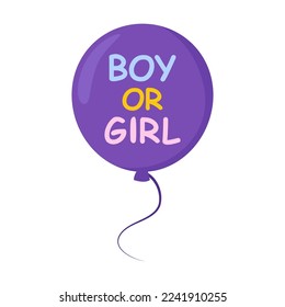 Cute pink balloon with the inscription girl or boy vector illustration. Baby shower element for photo, card or invitation, rattles for boys and girls on white background