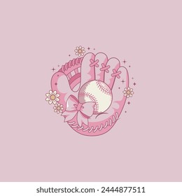 cute pink baseball glove coquette style illustration