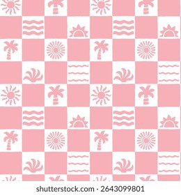 Cute Pink Beach Checkered Pattern - Seamless Summer Vacation Design for Kids