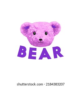 Cute pink bear doll vector illustration. Funny bear.