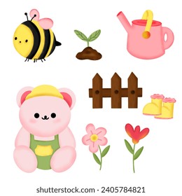 cute pink bear in the garden