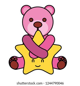 cute pink bear hugging cartoon star