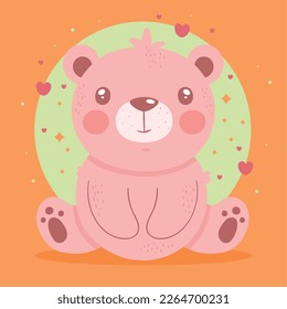 cute pink bear seated character