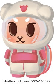 Cute pink bear in spacesuit