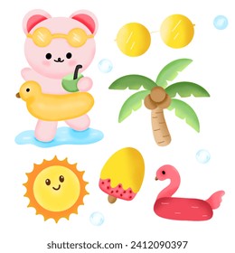 cute pink bear and summer season