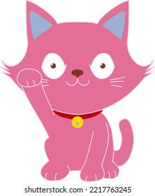 Cute pink beckoning cat character