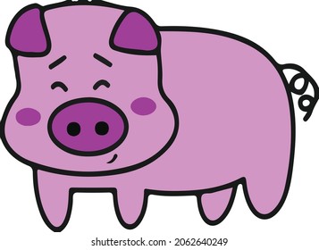 cute pink big pig vector illustration