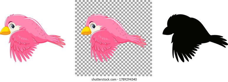 Cute pink bird cartoon character illustration