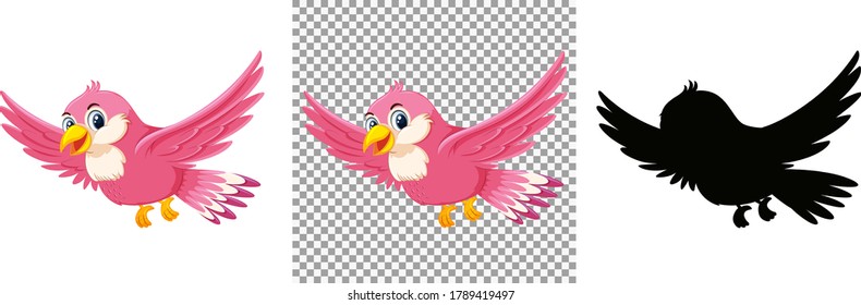 Cute pink bird cartoon character illustration