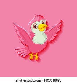 Cute Pink Bird Cartoon Character Illustration