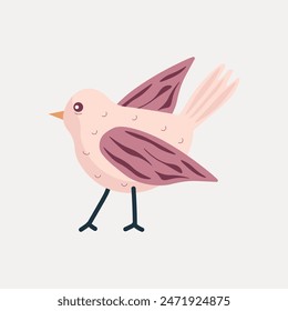 Cute Pink Bird Cartoon Style Illustration