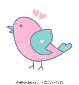 Cute Pink Bird with Hearts Design