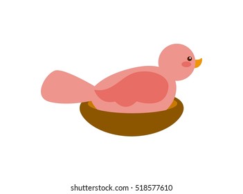cute pink bird on nest over white background. vector illustration