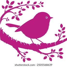 A cute pink Bird on a tree branch vector illustration