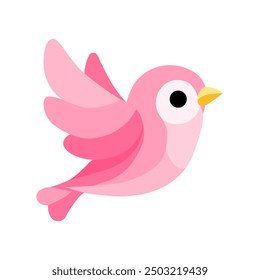 Cute Pink Bird in Simple Cartoon Style