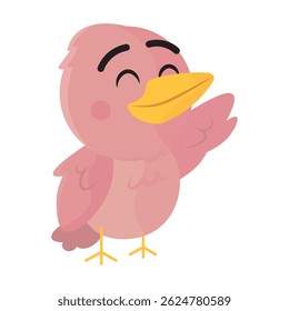 Cute pink bird smiling. Vector illustration