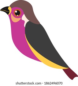 cute pink bird vector isolated animal on white background. Concept for logo, print, cards 