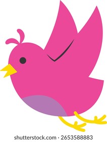Cute pink bird with wide wings and a winking eye, ideal for fun projects, greeting cards, or cheerful spring-themed illustrations.