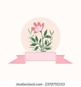 Cute Pink Blossom Ribbon Banner Vector Illustration