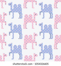 Cute pink and blue camels. Seamless pattern. Vector illustration