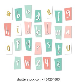 Cute pink blue gold alphabet.Type letters numbers Vector design elements.