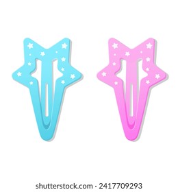 Cute pink and blue hair clips for girls with stars. Stair hair pins. Accessories for kids. Isolated vector illustration