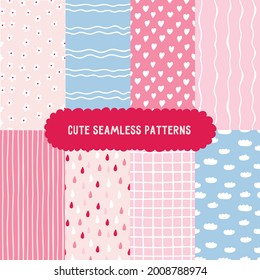 Cute pink and blue minimal seamless vector patterns set  for newborn or other ocasions