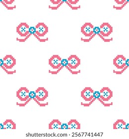 Cute pink and blue ribbon.Cross Stitch embroidery seamless.Geometric pixel ethnic patterns background texture.Beautiful trendy Nordic folk art background design for products, fabric, print, decorate.