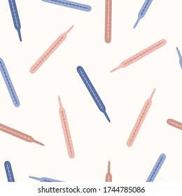 Cute pink and blue thermometers. Vector hand drawn seamless pattern