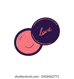 Lindo paquete de rubor rosa. Caja redonda abierta de polvo, compactos. Producto de belleza orgánico para el rostro profesional. Cosméticos decorativos para maquillaje. Ilustración aislada plana del vector sobre fondo blanco