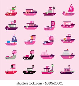 cute pink boat ship vector illustration