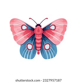 Cute pink boho moth with beautiful wings. Summer butterfly Vector insect illustration isolated on white background. Trendy modern design for boho poster, magical card, t shirt print, sticker etc