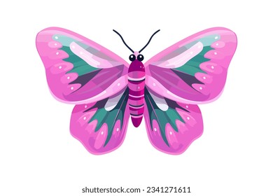 Una polilla de boho rosada con bellas alas. Ilustración del insecto vectorial de la mariposa de verano aislado en fondo blanco. Diseño moderno de moda para póster boho, tarjeta mágica, estampado de camisetas, pegatinas, etc