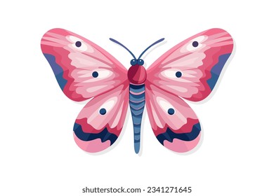 Cute pink boho moth with beautiful wings. Summer butterfly Vector insect illustration isolated on white background. Trendy modern design for boho poster, magical card, t shirt print, sticker etc