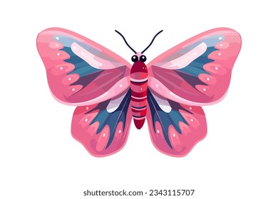 Cute pink boho moth with beautiful wings. Summer butterfly Vector insect illustration isolated on white background. Trendy modern design for boho poster, magical card, t shirt print, sticker etc