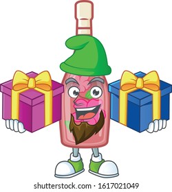 Cute pink bottle wine cartoon mascot style with Tongue out