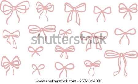Cute pink bow illustration set, vector ribbon doodle clip art collection, isolated