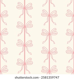 Cute pink bow seamless repeating pattern design, ribbon vector illustration girly wallpaper tile design