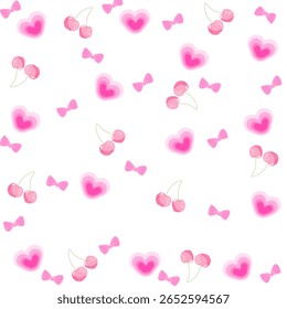 Papel de parede bonito arco rosa sem costura padrão com corações e cerejas