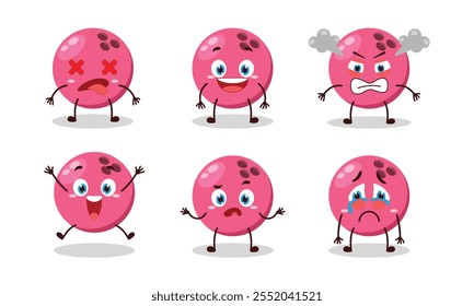 cute pink bowling ball cartoon with many expressions design illustration