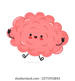Cute pink Brain character cartoon with cheerful expression on white background